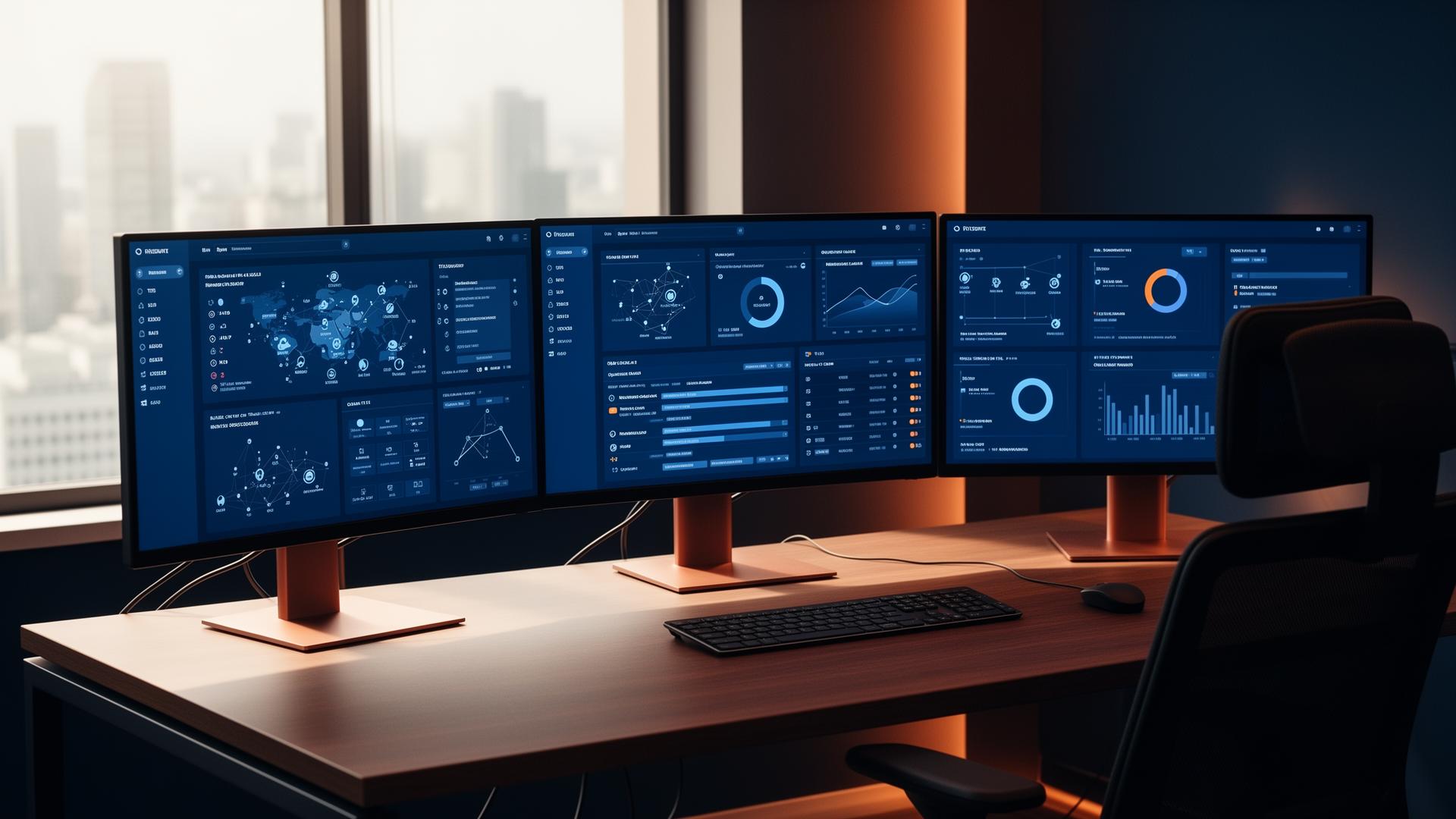 IT-Arbeitsplatz mit Monitoring-Dashboards
